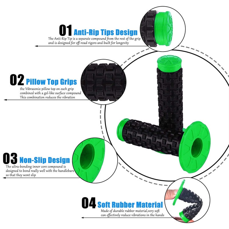 APPYU Motorcycle Grips Dirt Bike Grips Pillow Top Grip Mx Grips Universal Handle Grips for KX60 KX65 KX80 KX85 KX100 KX125 KX250 KX250F KX250R KX300 KX400 KX420 KX450 KX450F KX500 KLX110 KLX125 Green - Image 3